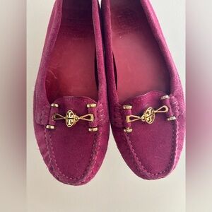 Tory Burch Daria Driver-Split Suede Loafers Fuchsia 7 1/2 M